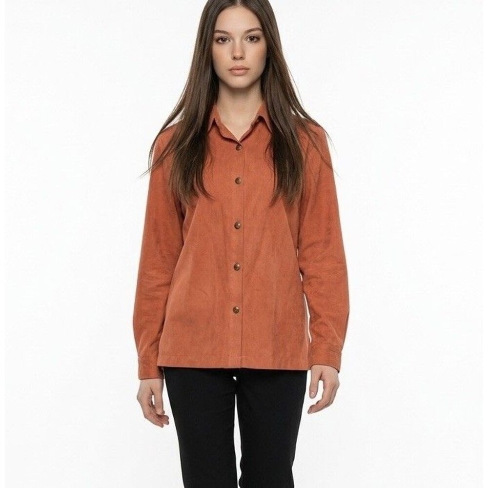 Women’s Faux Suede Shirt Size M Orange Button Up Dressbarn